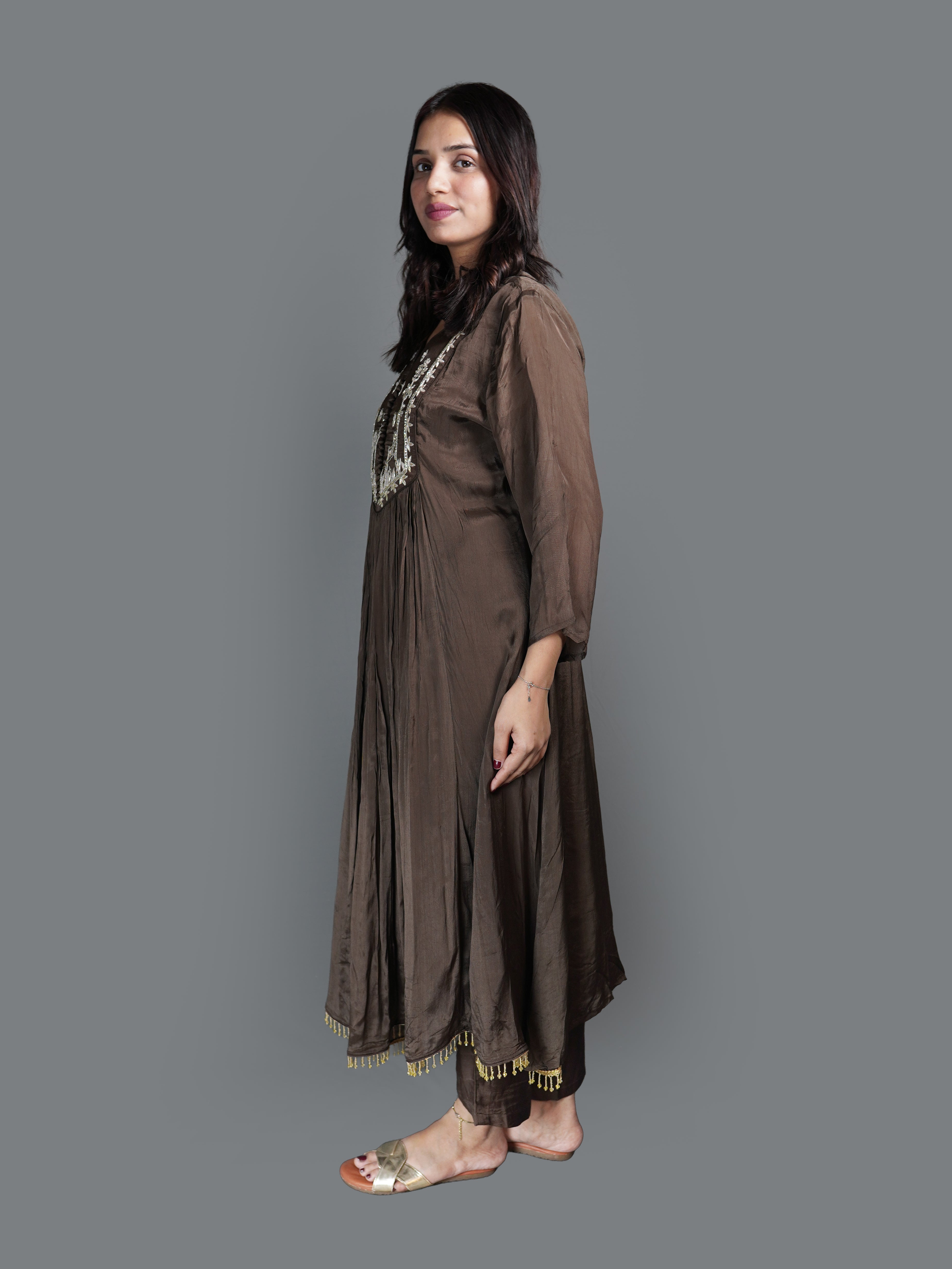 Mocha Brown Forest Silk Kurta Set (25-1973 R-7) Secondary image