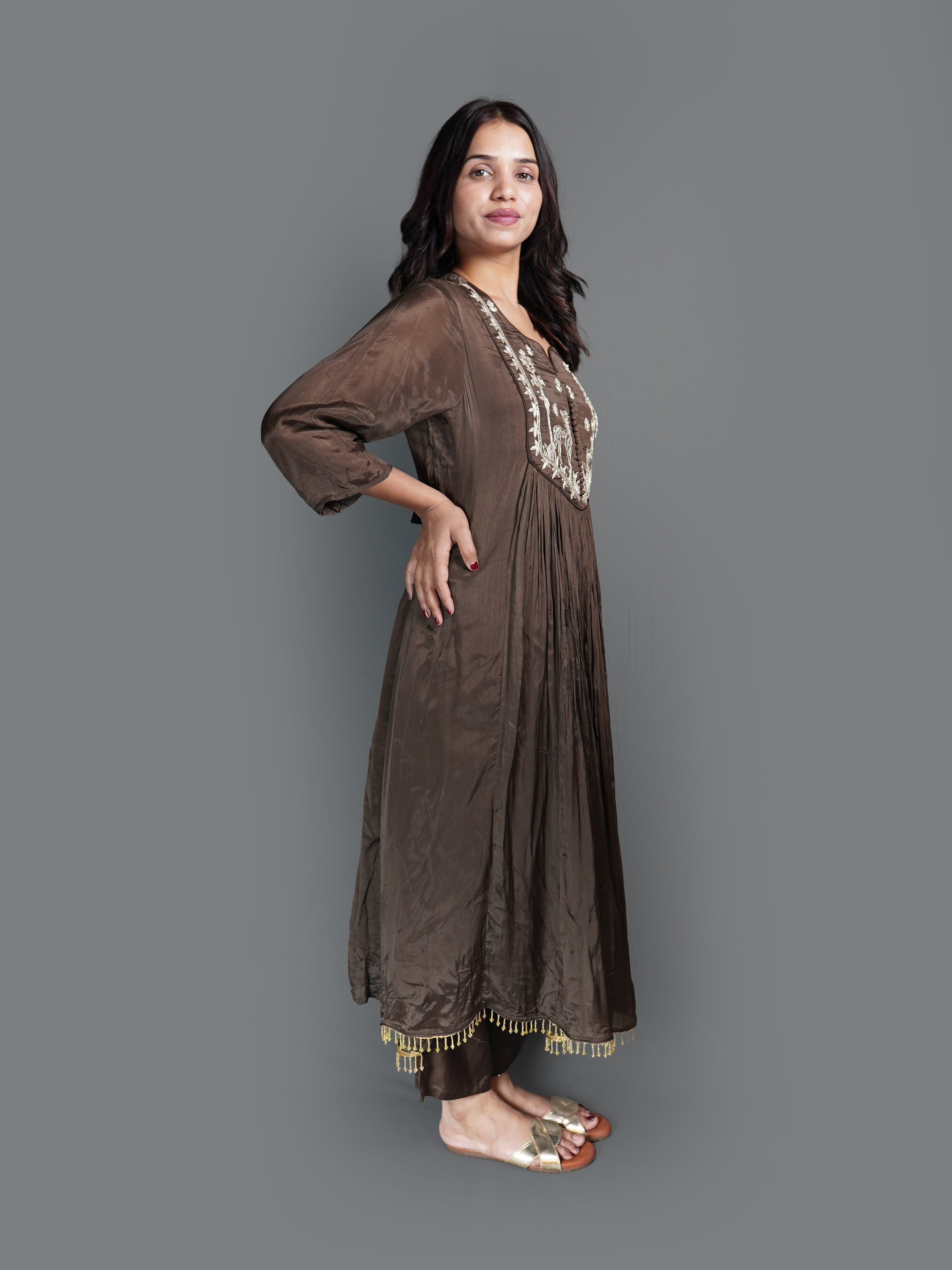 Mocha Brown Forest Silk Kurta Set (25-1973 R-7)