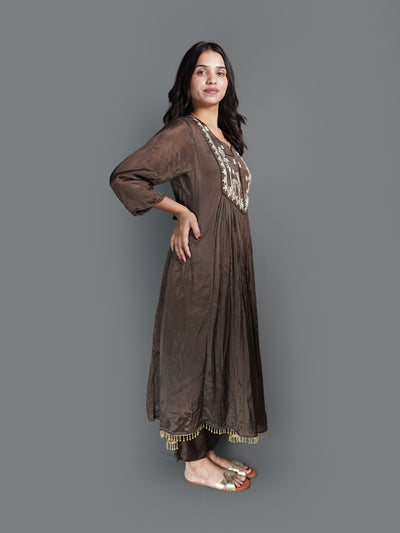 Mocha Brown Forest Silk Kurta Set (25-1973 R-7)
