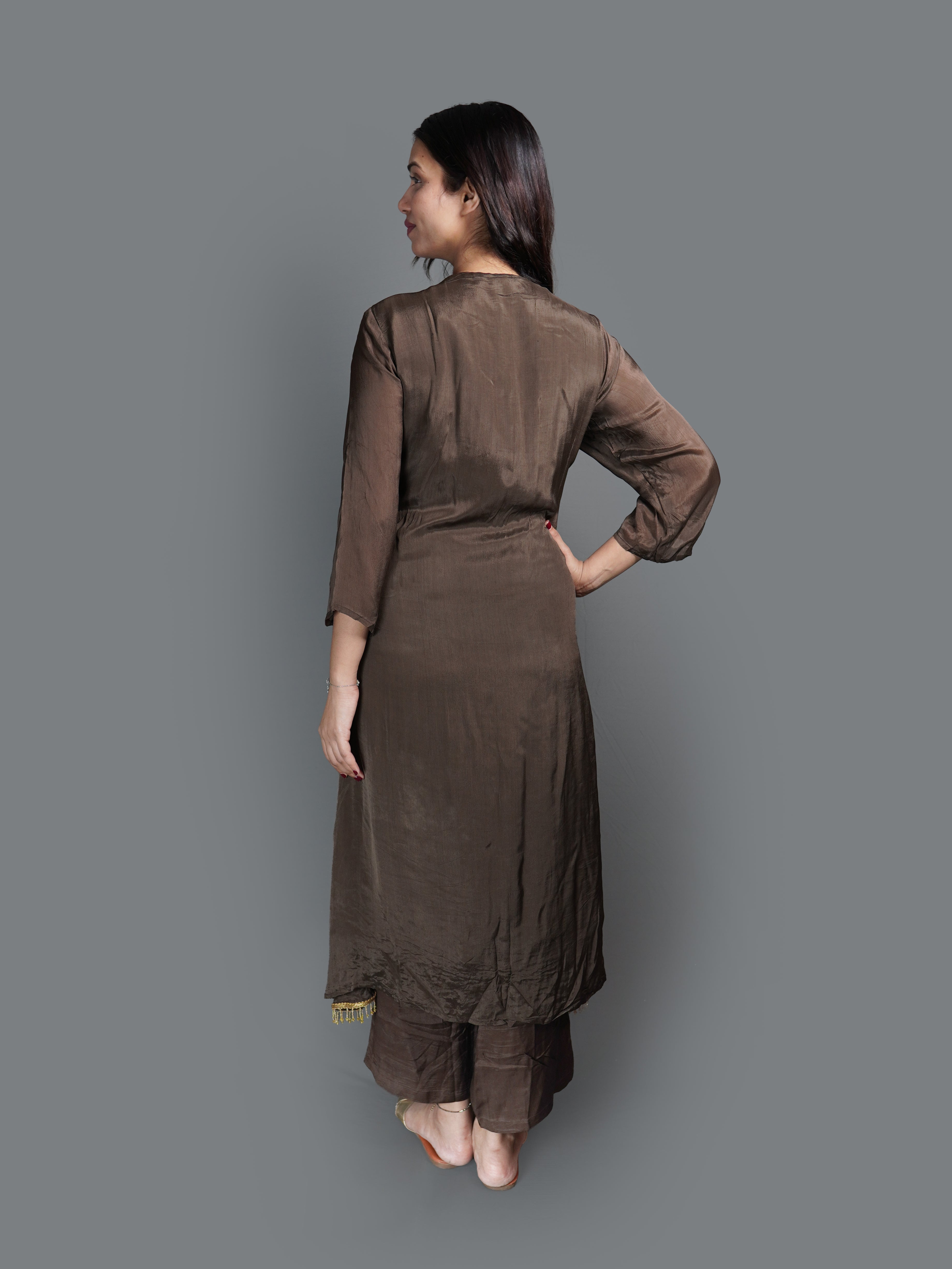 Mocha Brown Forest Silk Kurta Set (25-1973 R-7)