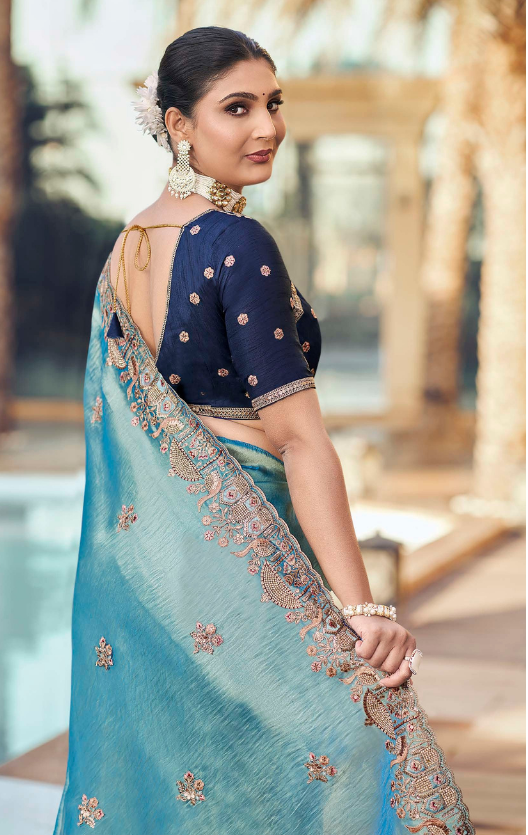 Designer Shimmer Saree Secondary image