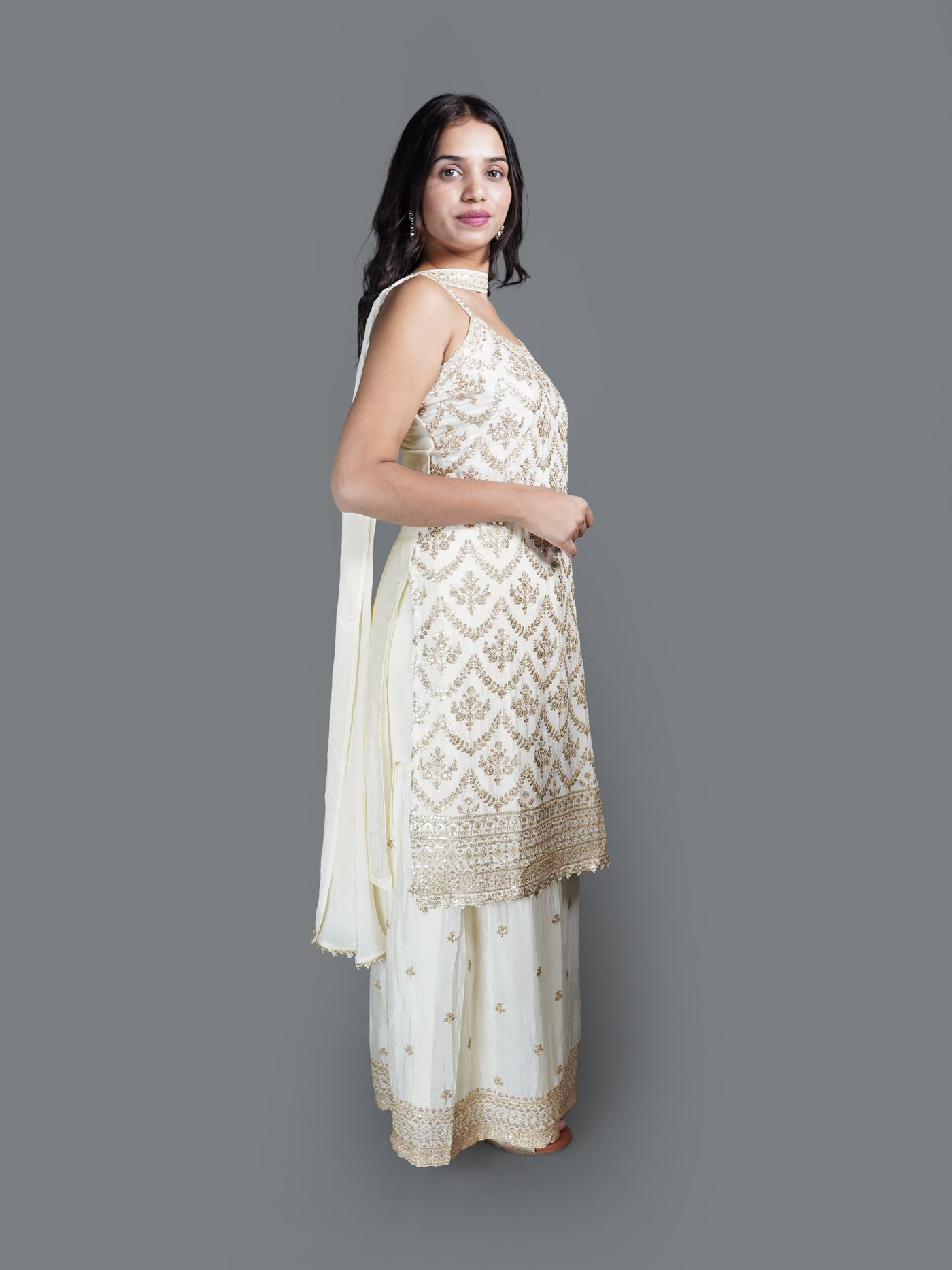 Ivory Dream Floral Sharara Set (GB-5847 SH R-30)