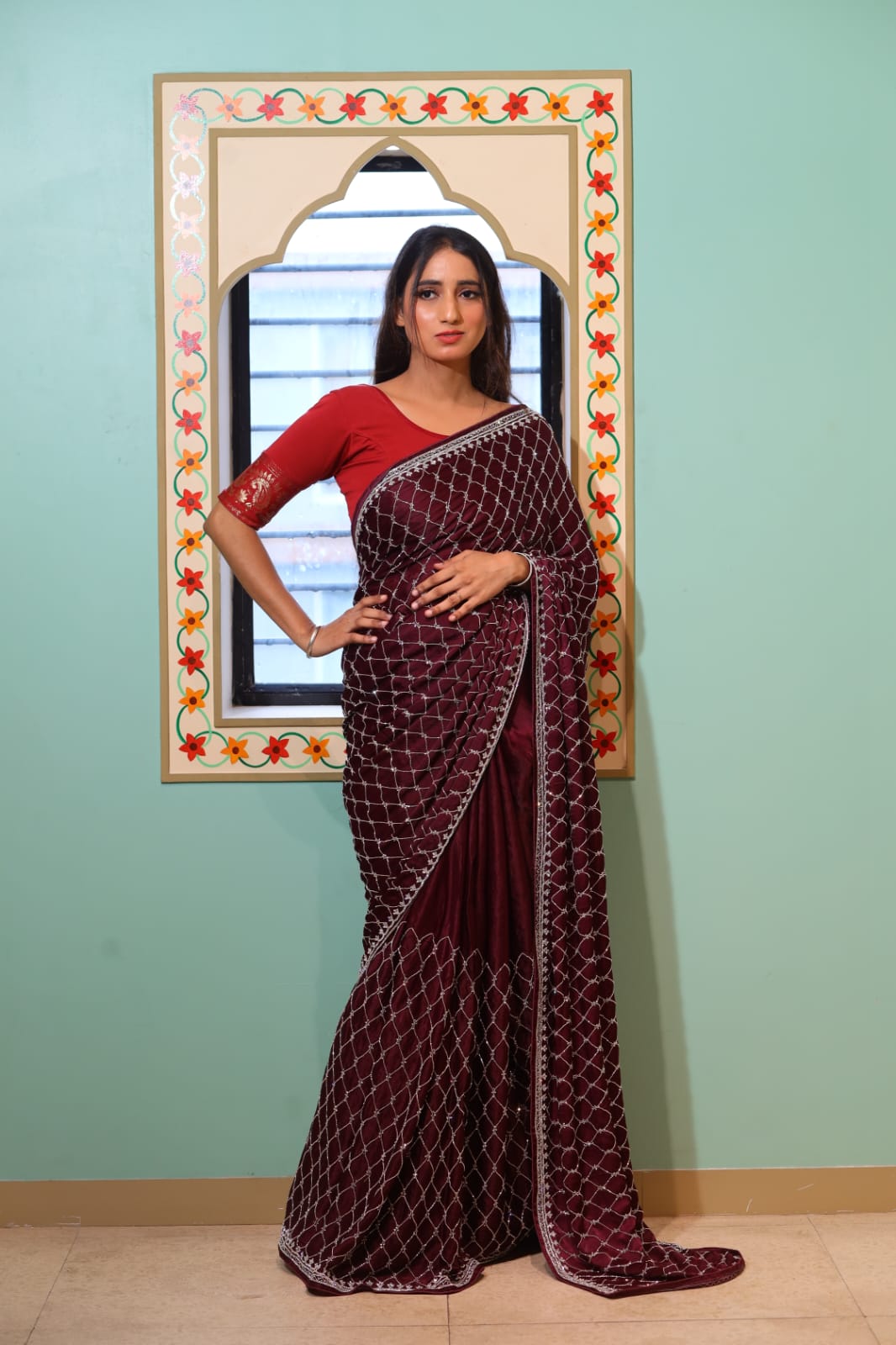 Elegant Grape Chiffon Saree