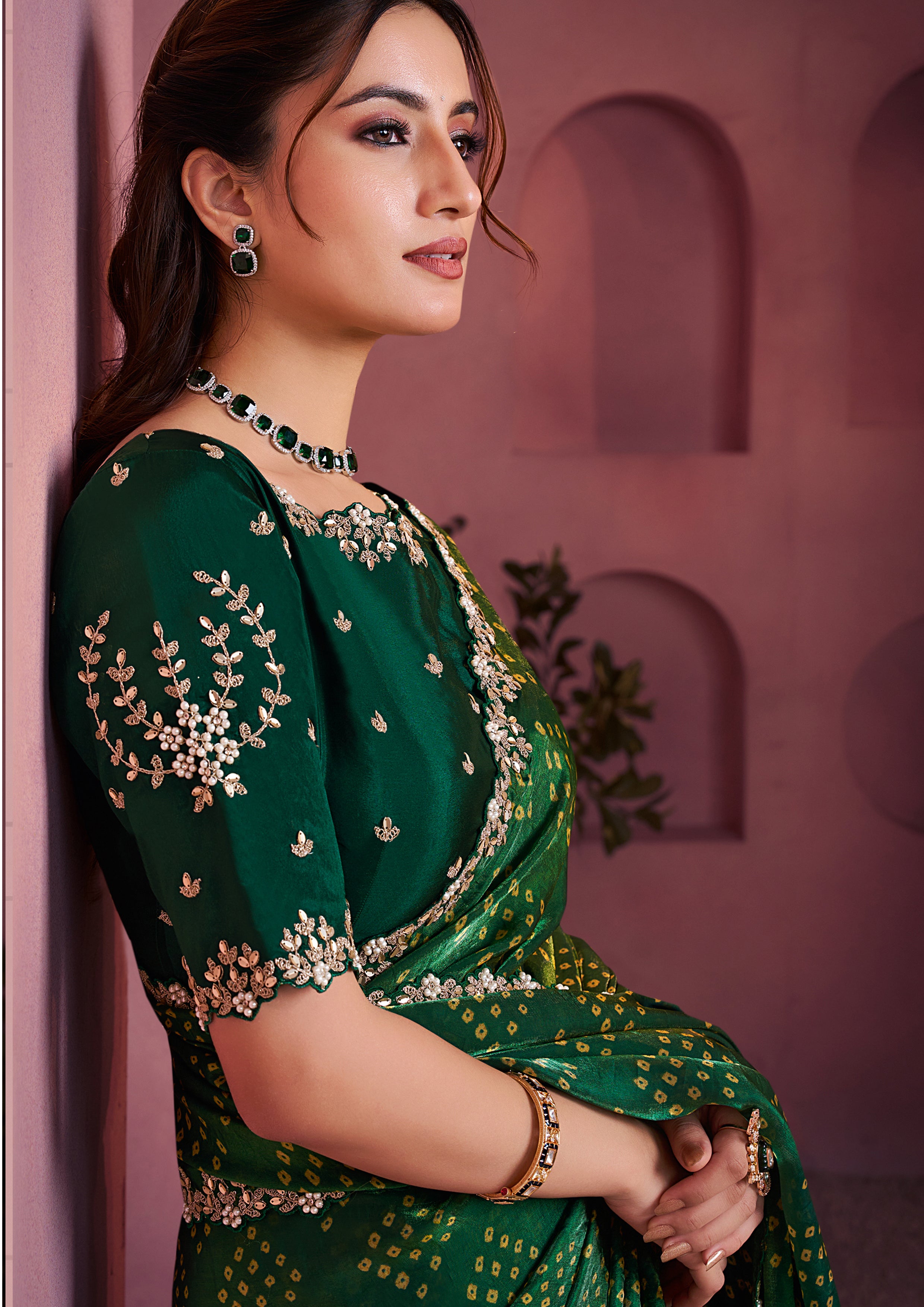 Green Satin Silk Saree