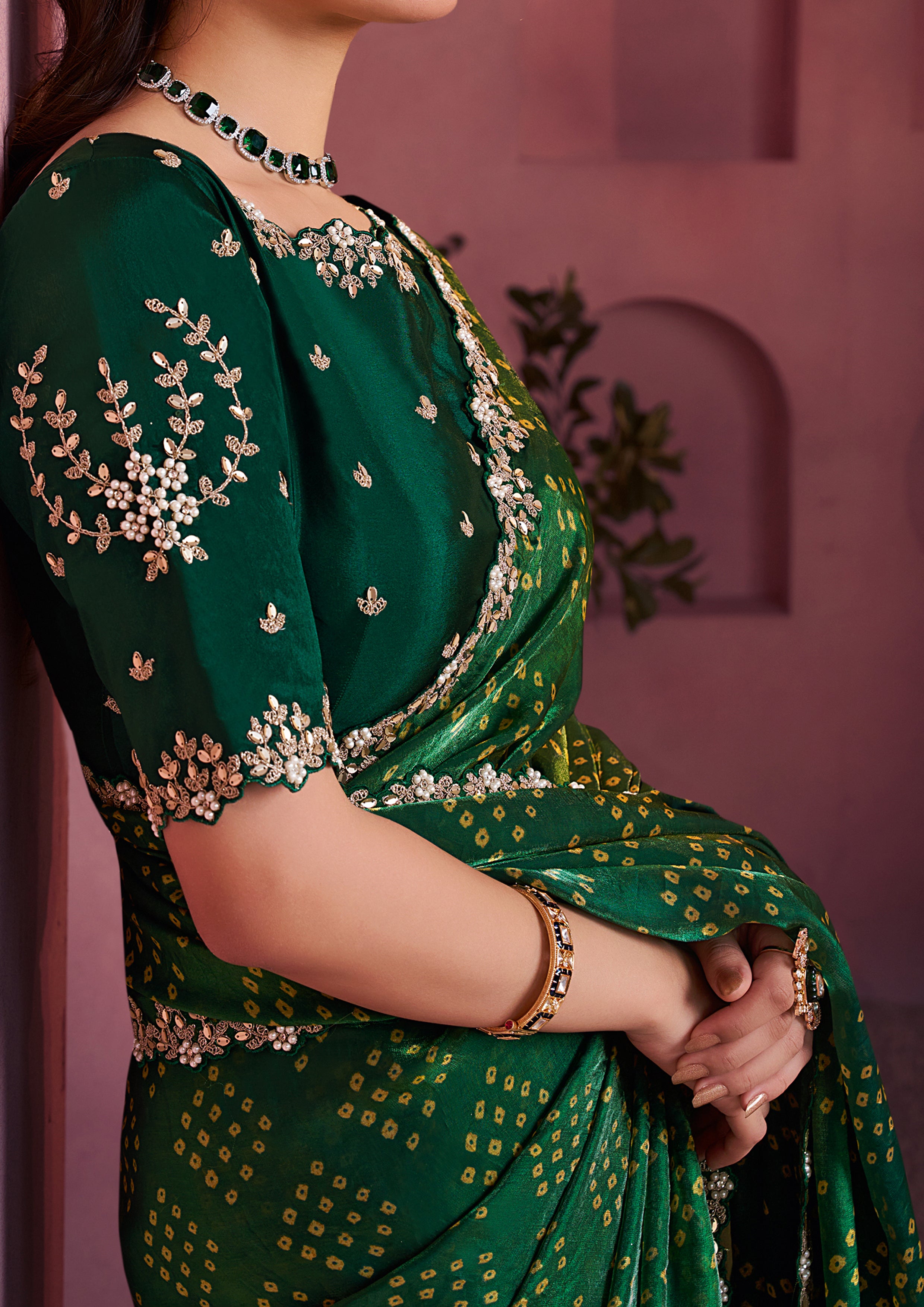 Green Satin Silk Saree