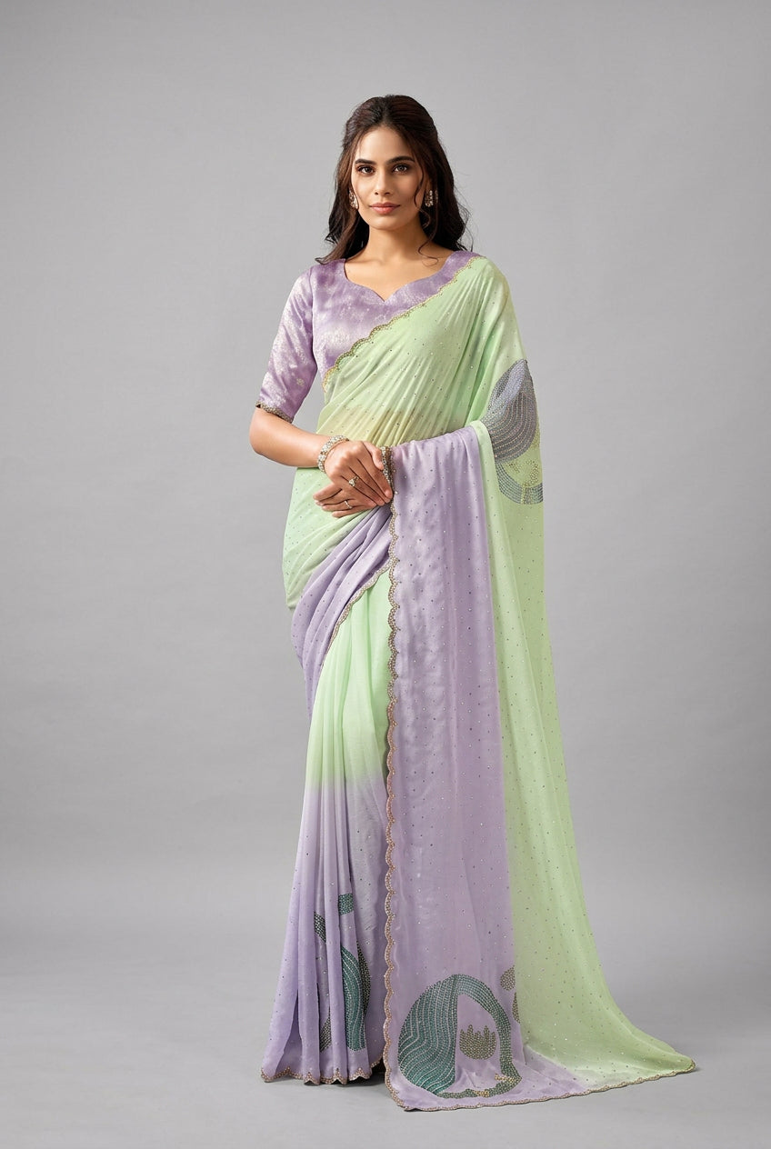Mint Green Shaded Organza Satin Saree
