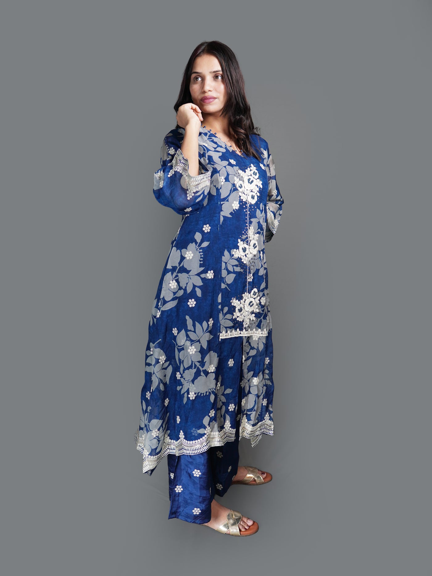Indigo Blossom Printed Kurta Set (K-1970 M-85)