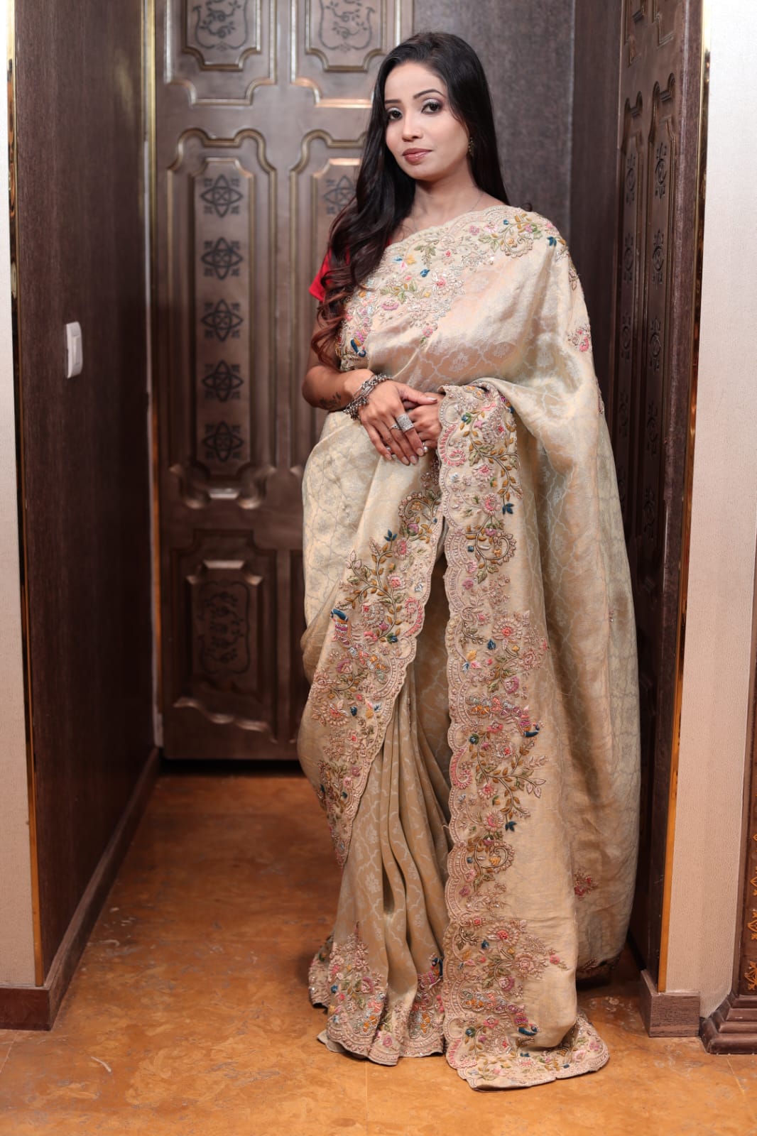 Exquisite Ivory Banarasi Saree