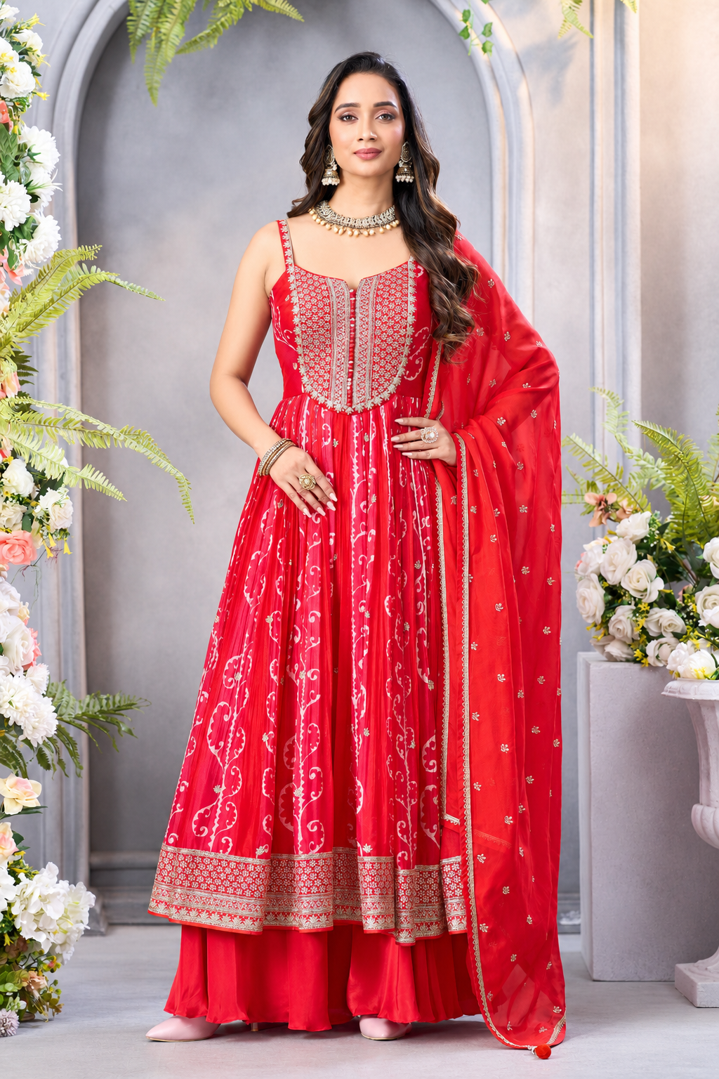 Radiant Crimson Red Embroidered Anarkali Suit Set Main image