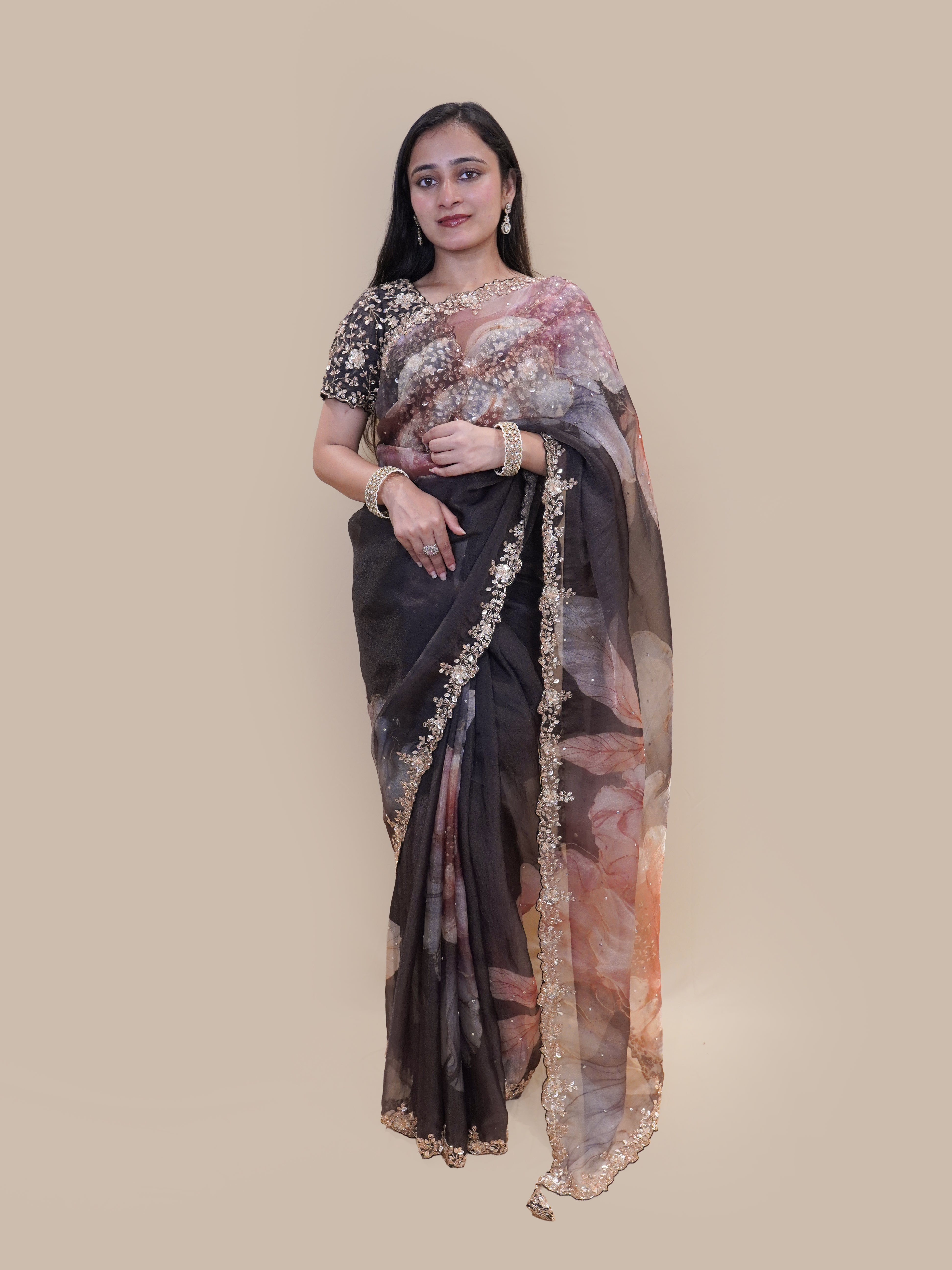 Midnight Floral Organza Saree (1801 GS-126) Main image