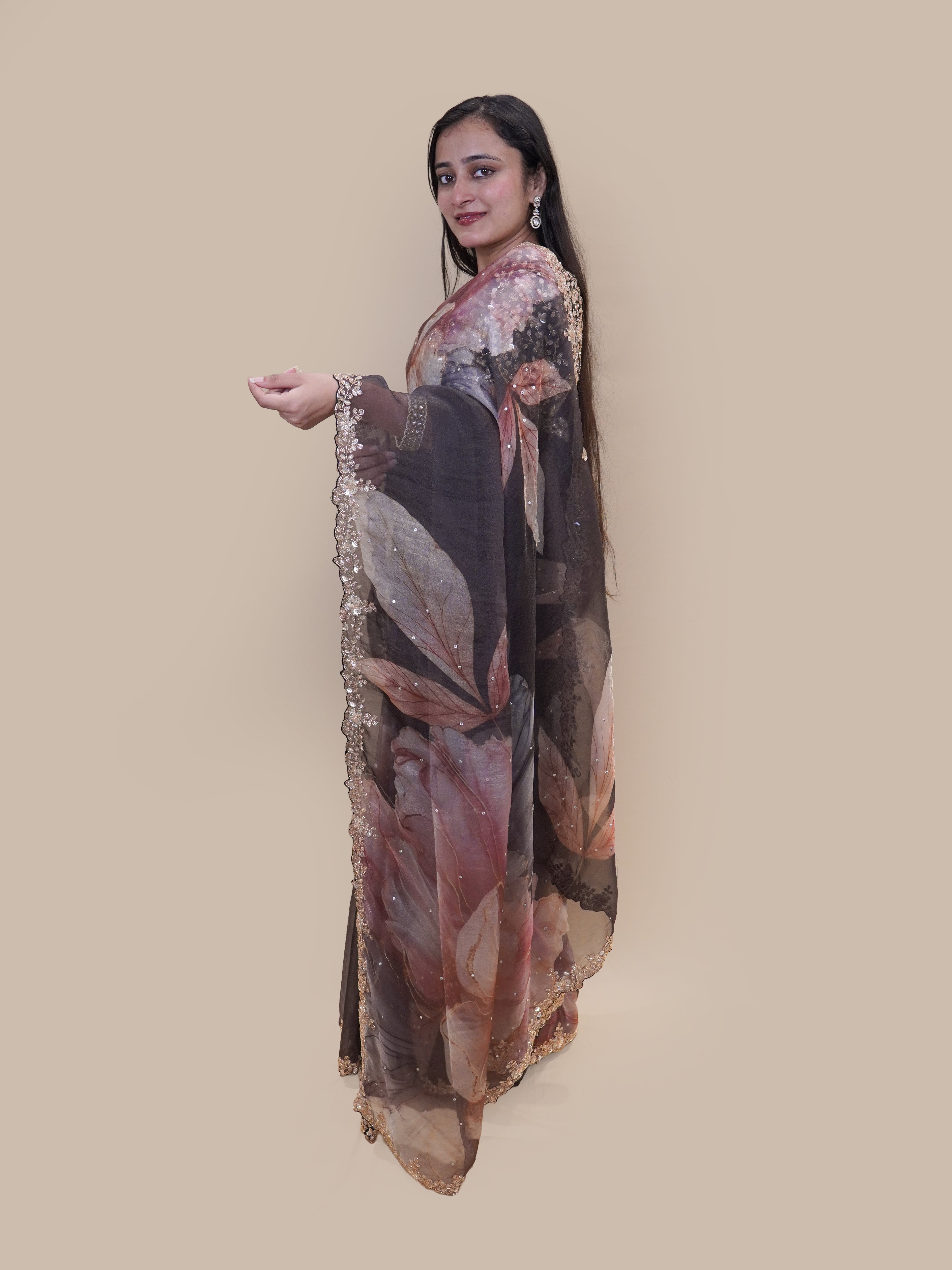 Midnight Floral Organza Saree (1801 GS-126)