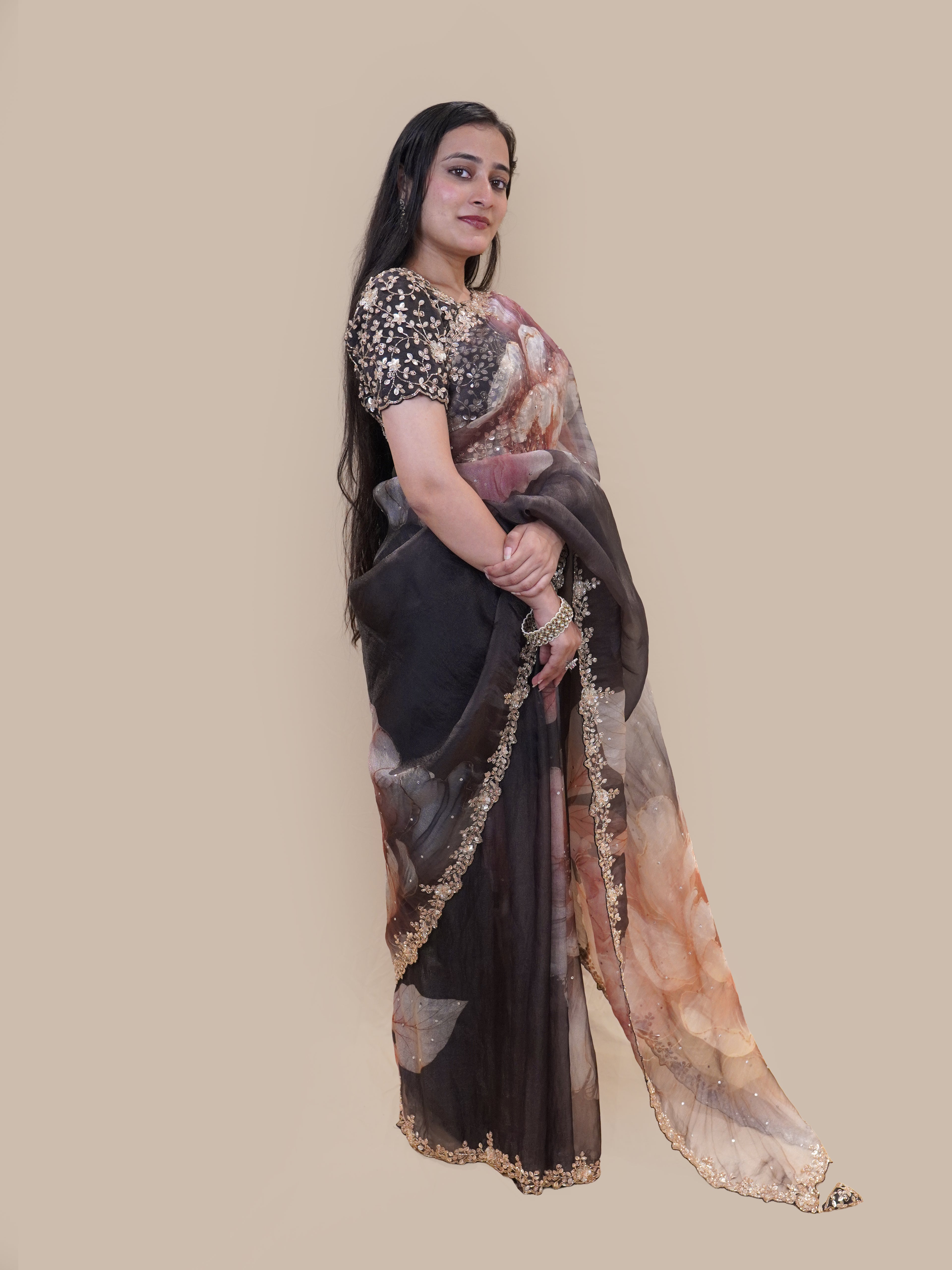 Midnight Floral Organza Saree (1801 GS-126)