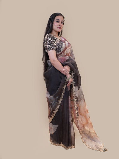 Midnight Floral Organza Saree (1801 GS-126)