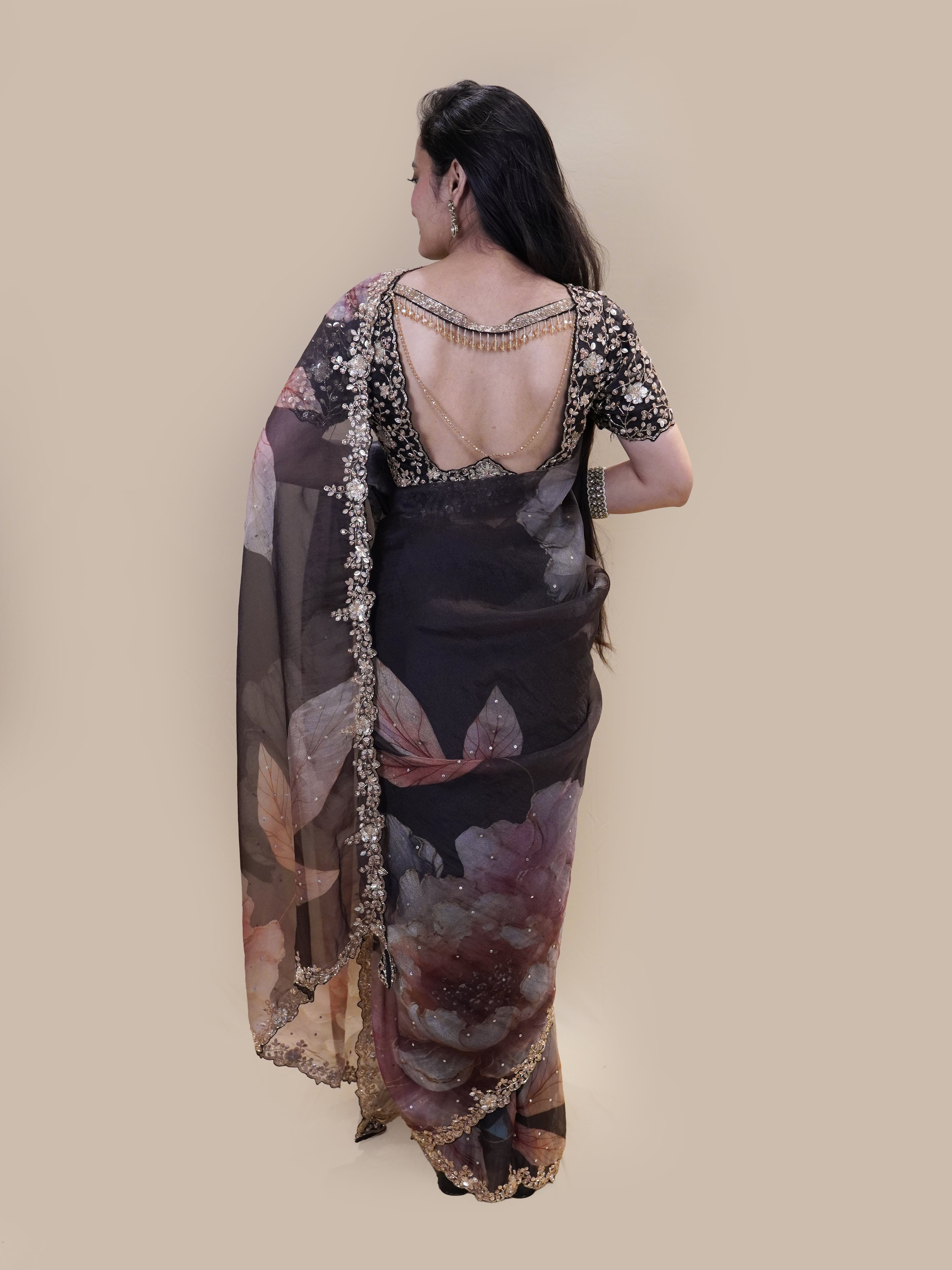 Midnight Floral Organza Saree (1801 GS-126)