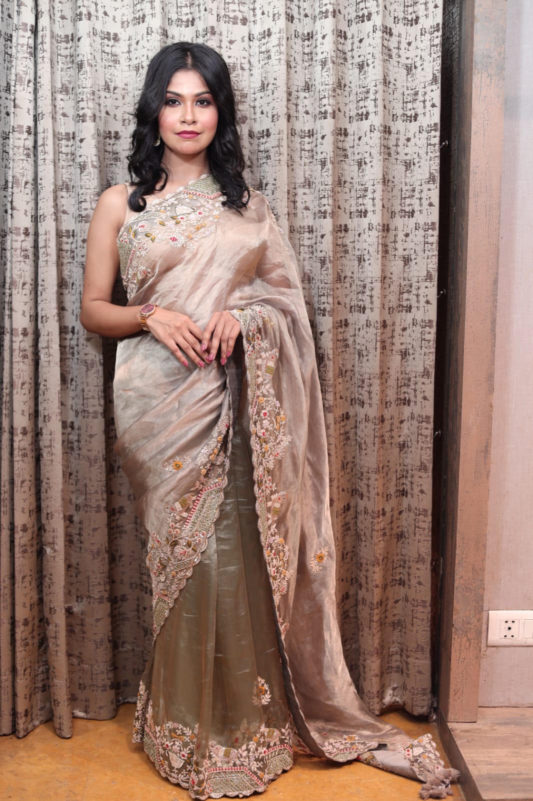 Elegant Bitter Chiffon Saree