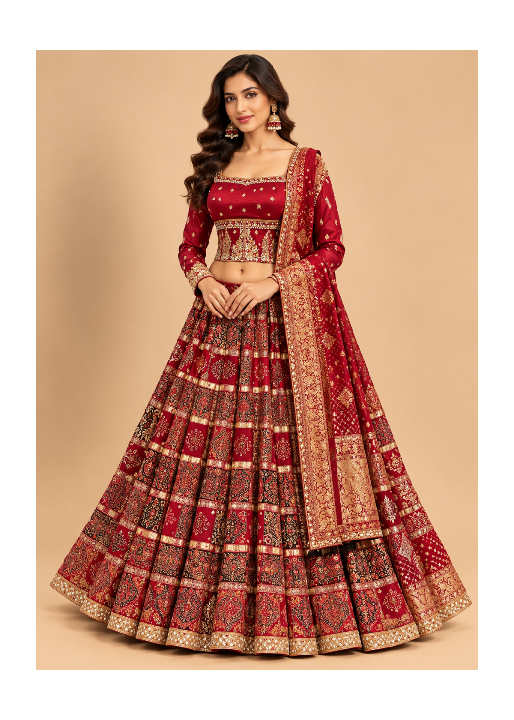 Maroon Embroidered Lehenga Set