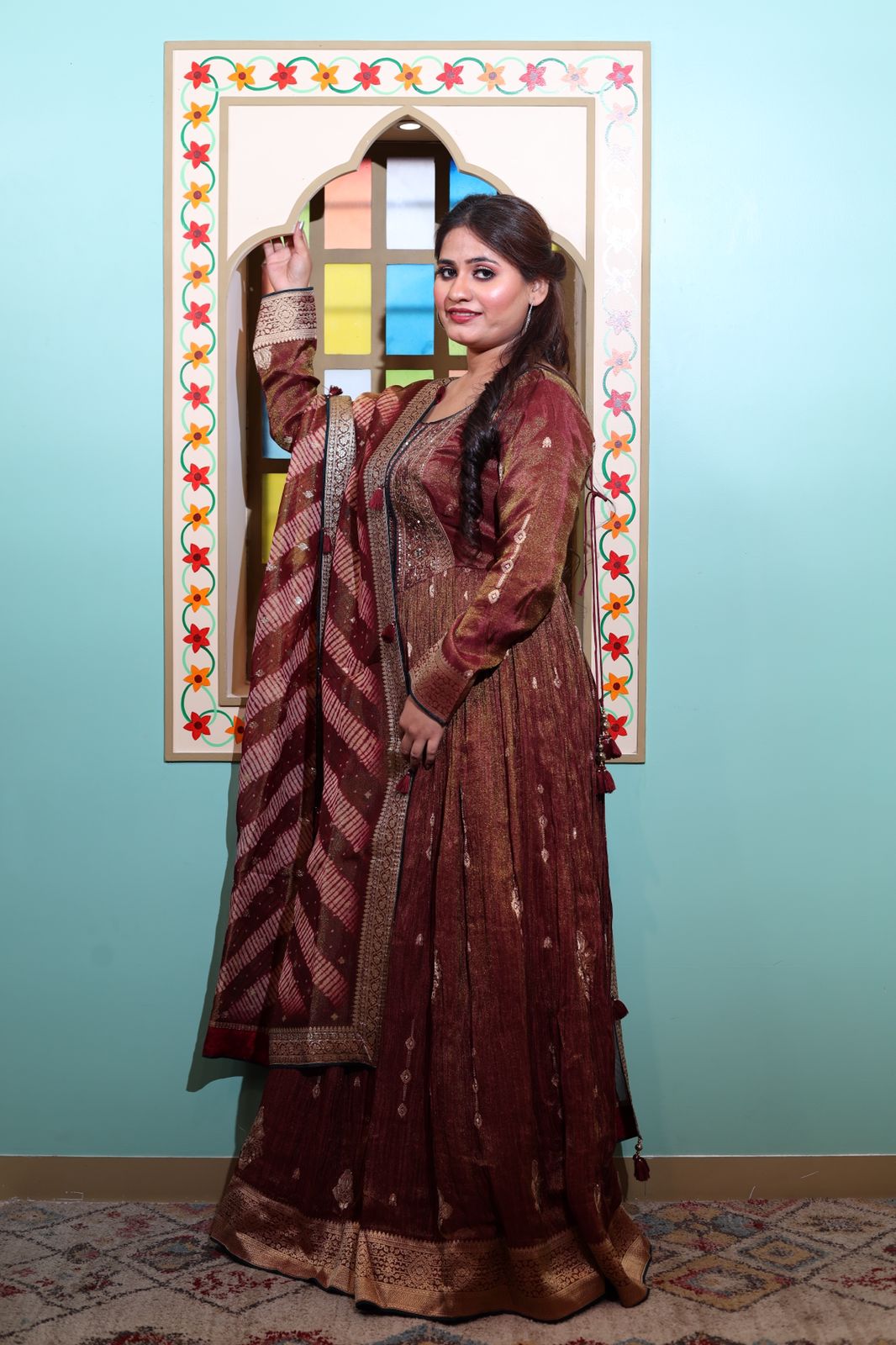 Coffee Chinnon Anarkali Dress