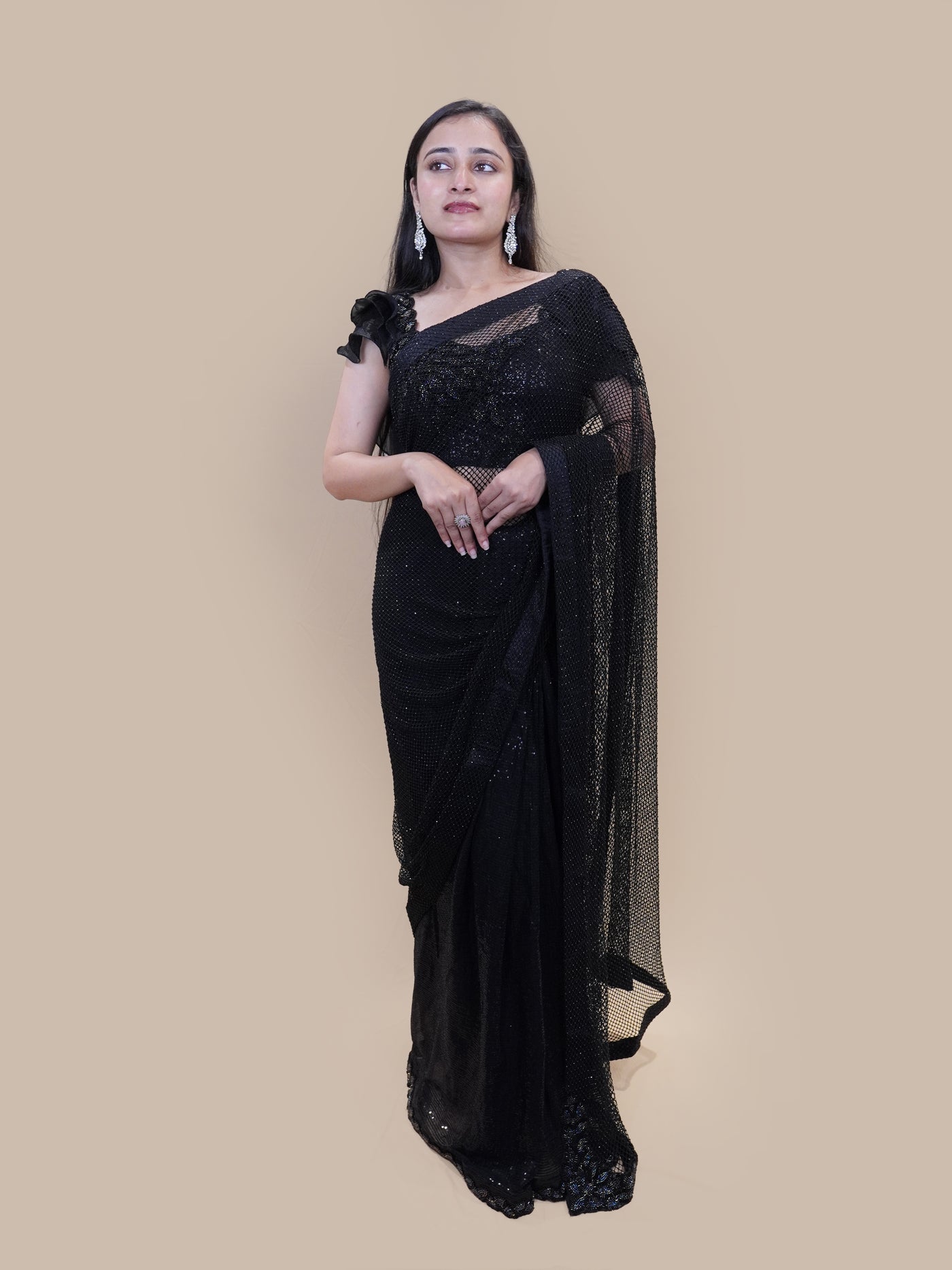 Obsidian Sparkle Net organza Saree (HH-88 D-85)