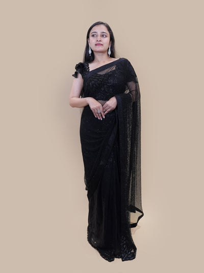 Obsidian Sparkle Net organza Saree (HH-88 D-85)