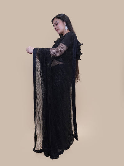 Obsidian Sparkle Net organza Saree (HH-88 D-85)