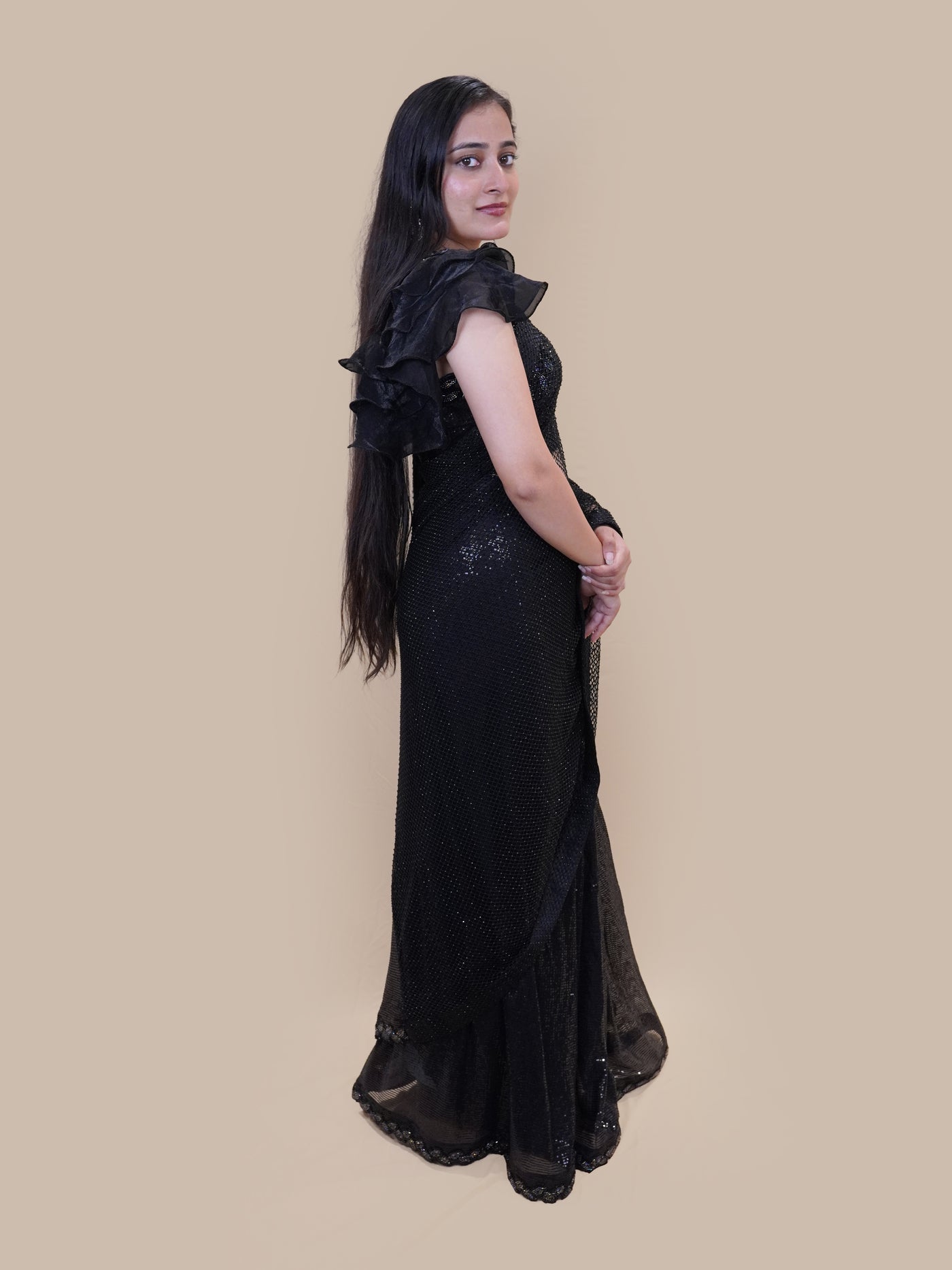 Obsidian Sparkle Net organza Saree (HH-88 D-85)