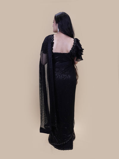 Obsidian Sparkle Net organza Saree (HH-88 D-85)