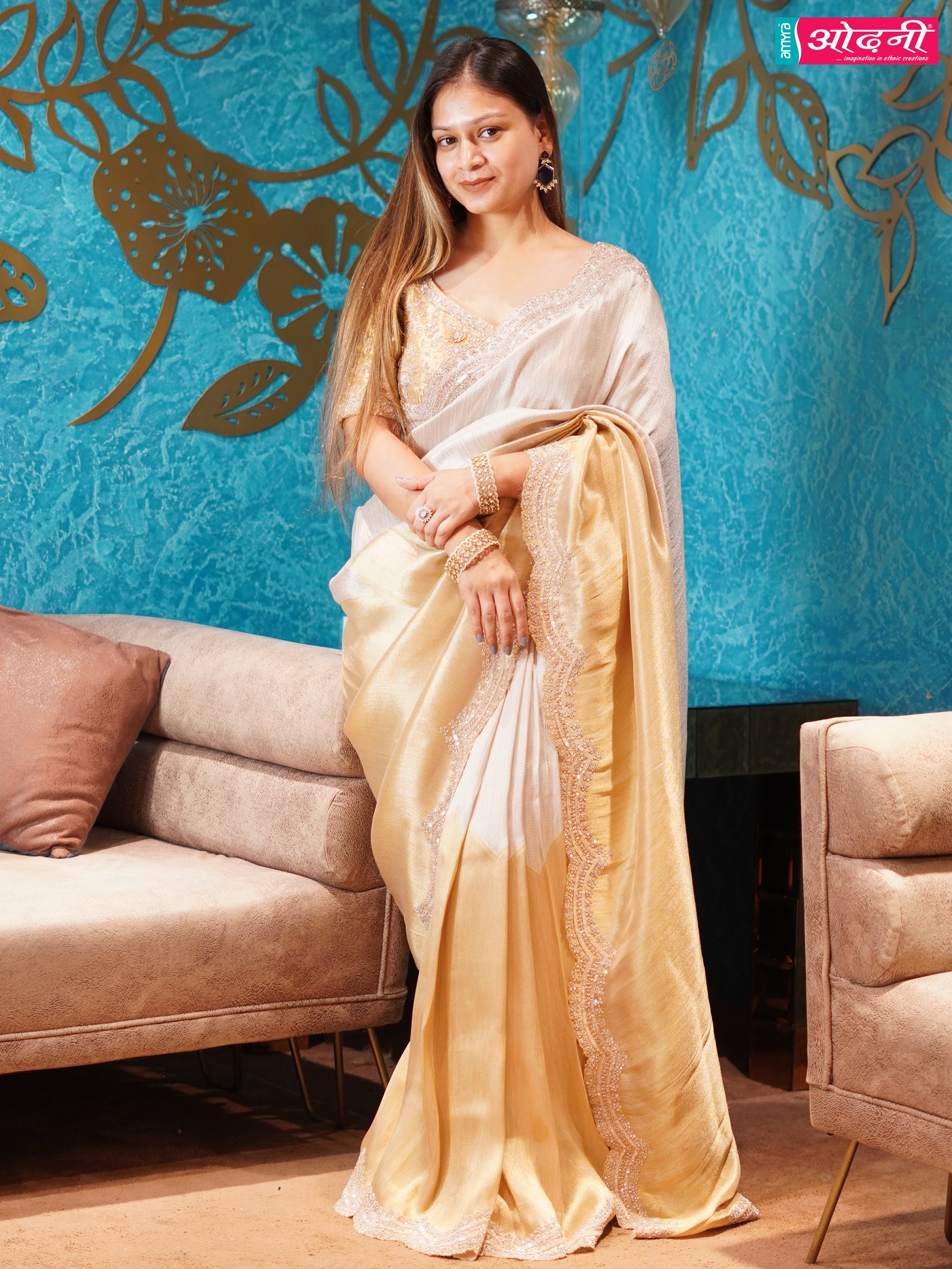 Gilded Cream Dual-Tone Saree (5869 B-129)