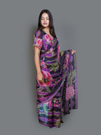 Vibrant Purple Floral Print Saree with Blouse (694-694221 R-20)
