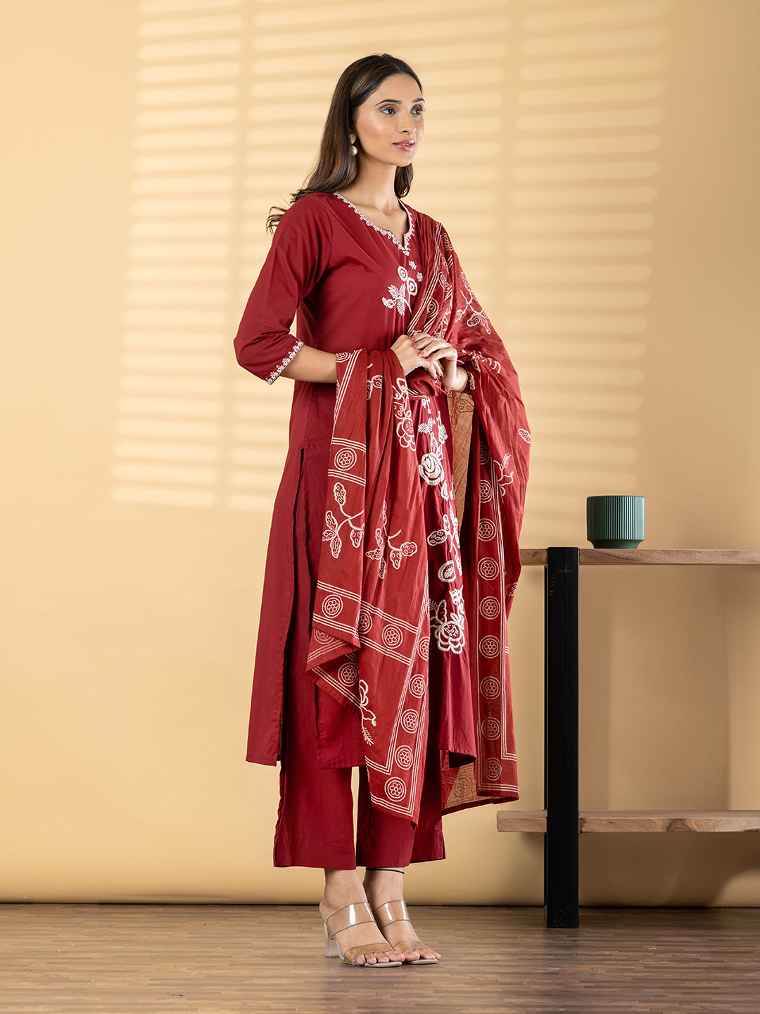 Maroon Meadow Hand-Block Set