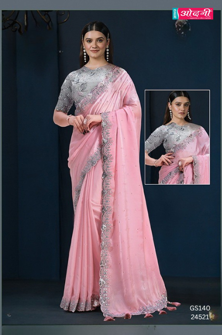 Blush Pink and Silver Cascade Saree (24521 GS-140)