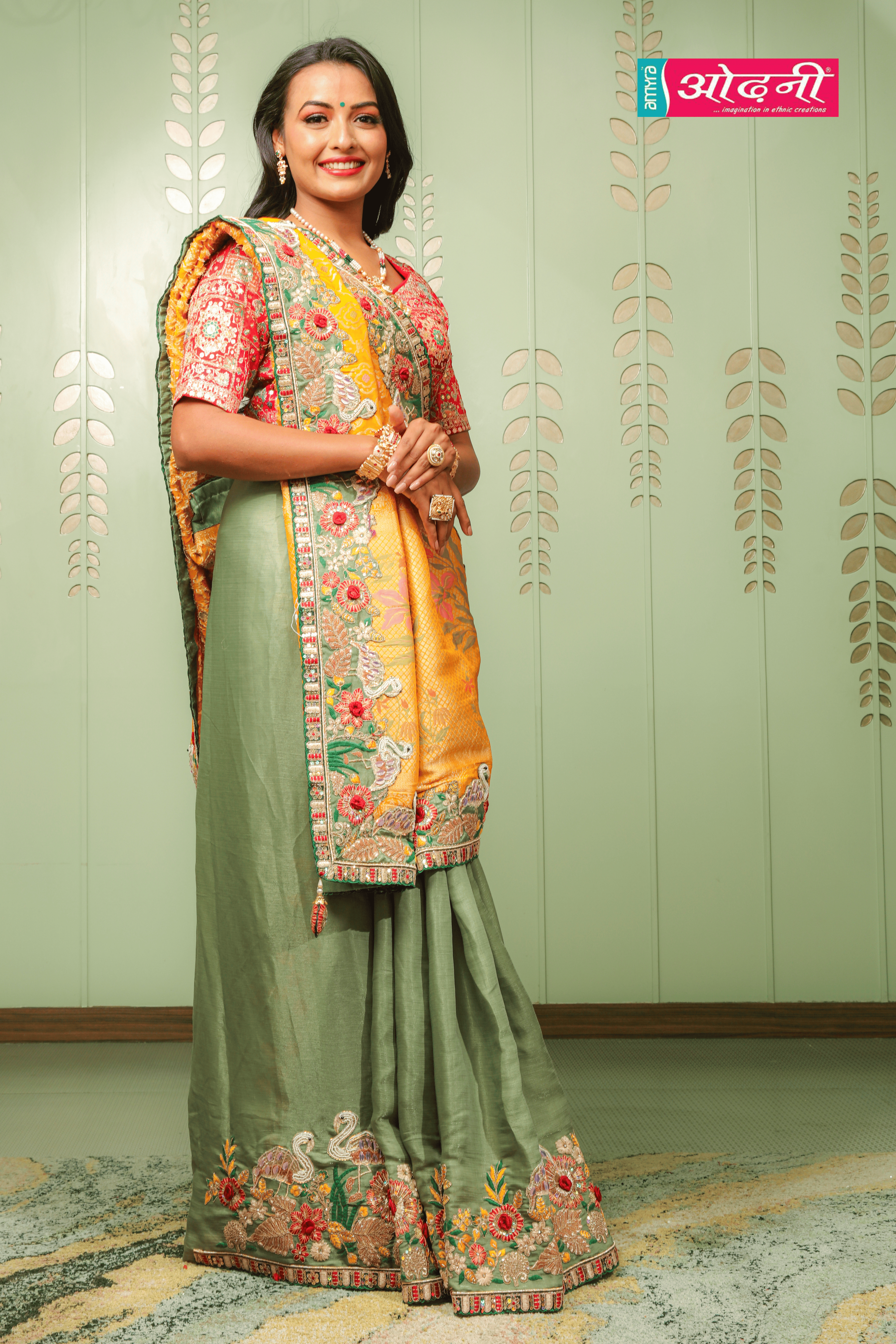 Marigold Grandeur Hand-Embroidered Saree (14166 GS-33)