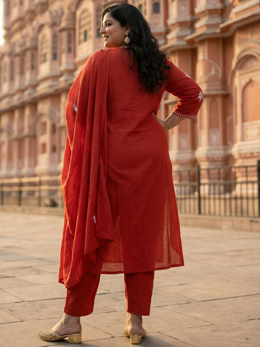 Crimson Heritage: Cotton Suit Set