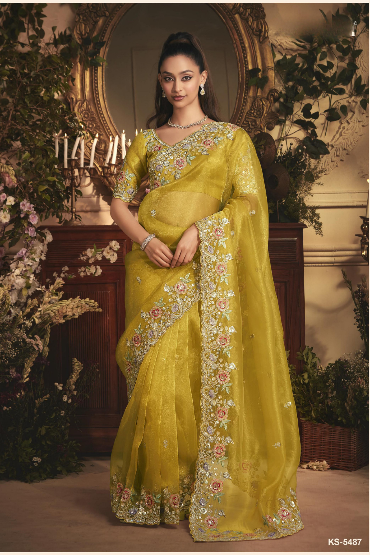 The 'Chartreuse Bloom' Saree (5487 GS-98)