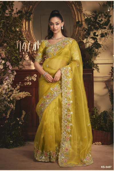 The 'Chartreuse Bloom' Saree (5487 GS-98)