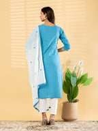 Azure Bloom Hand-Embroidered Suit Set