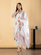 Ivory Floral Cotton-Silk Suit Set