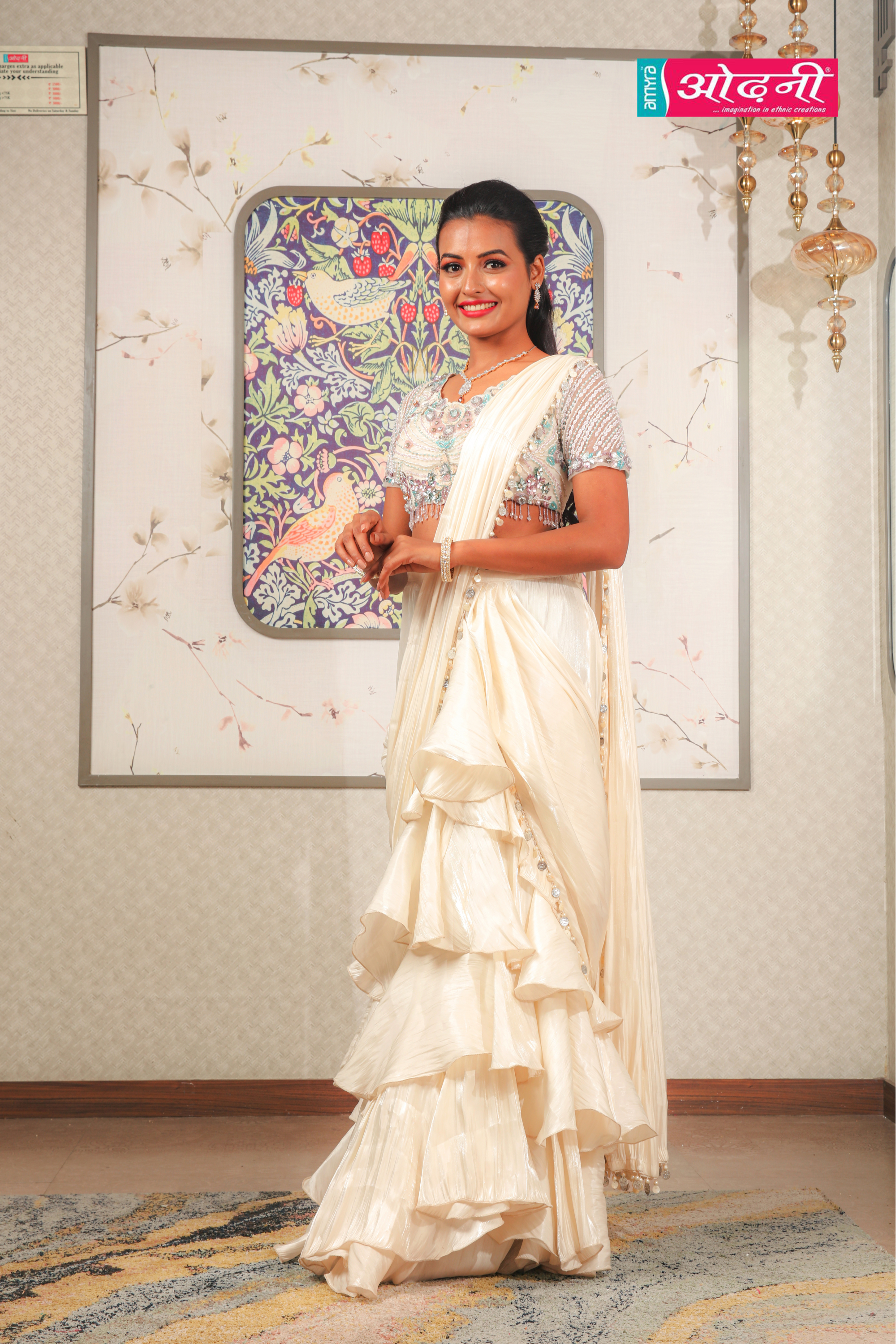 Ivory Ruffle Dream Drape Saree (ZW-4336 D-4) Secondary image