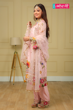 Flowery Pink Embroidered Suit (762-L D-17)