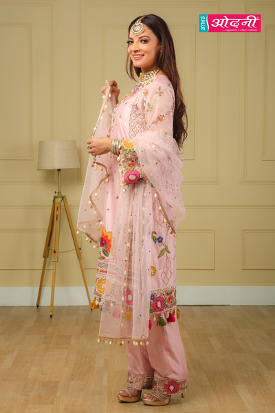 Flowery Pink Embroidered Suit (762-L D-17)