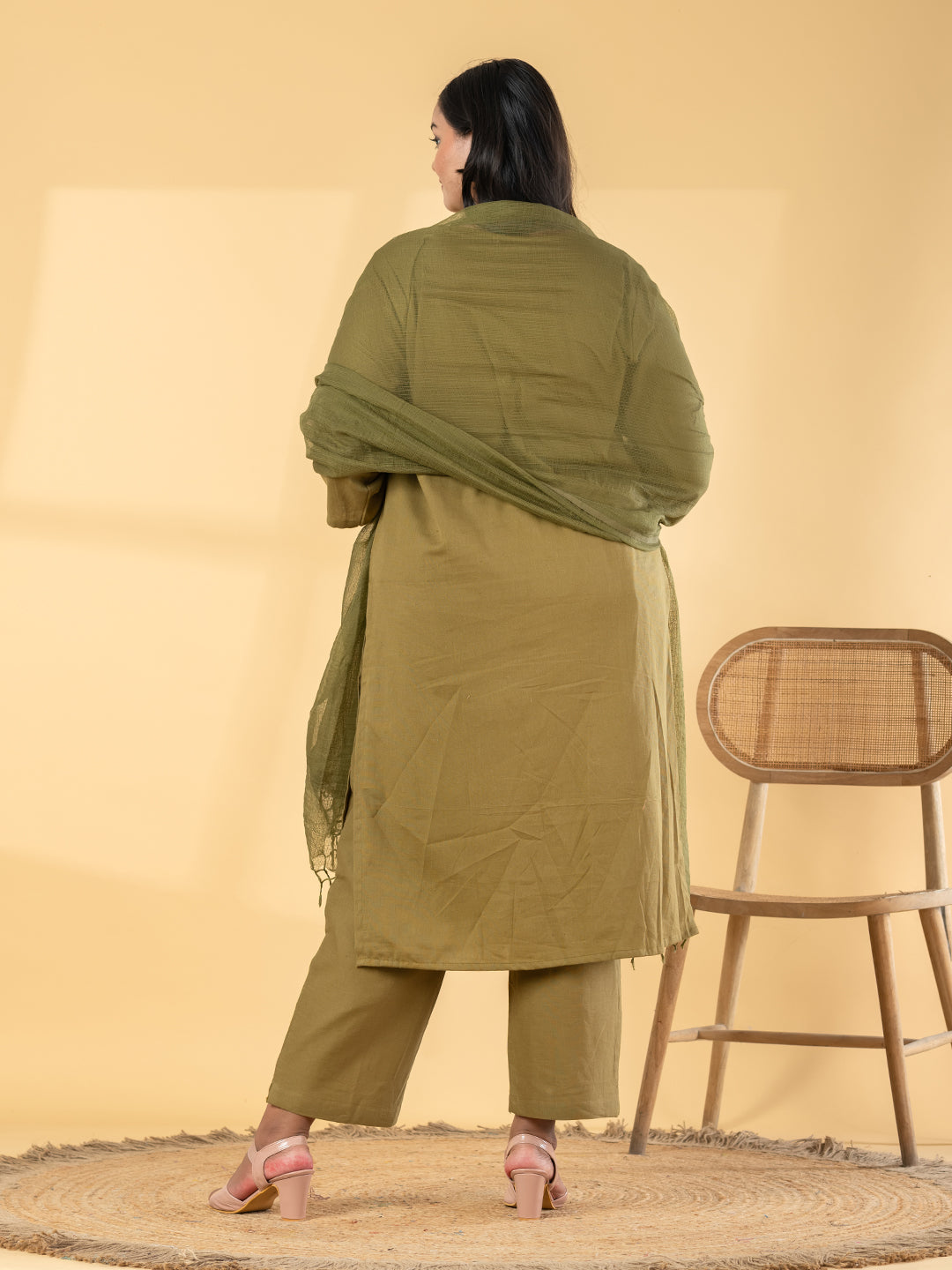 Olive Bloom: Chanderi Silk Suit Set