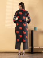 Elephant Print Cotton-Silk Suit with Tassel Accents