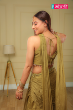 Olive Green Draped Skirt and Embellished Blouse (1086 GS-80)