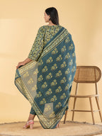 Elegance Olive Floral Kurta Pant Set