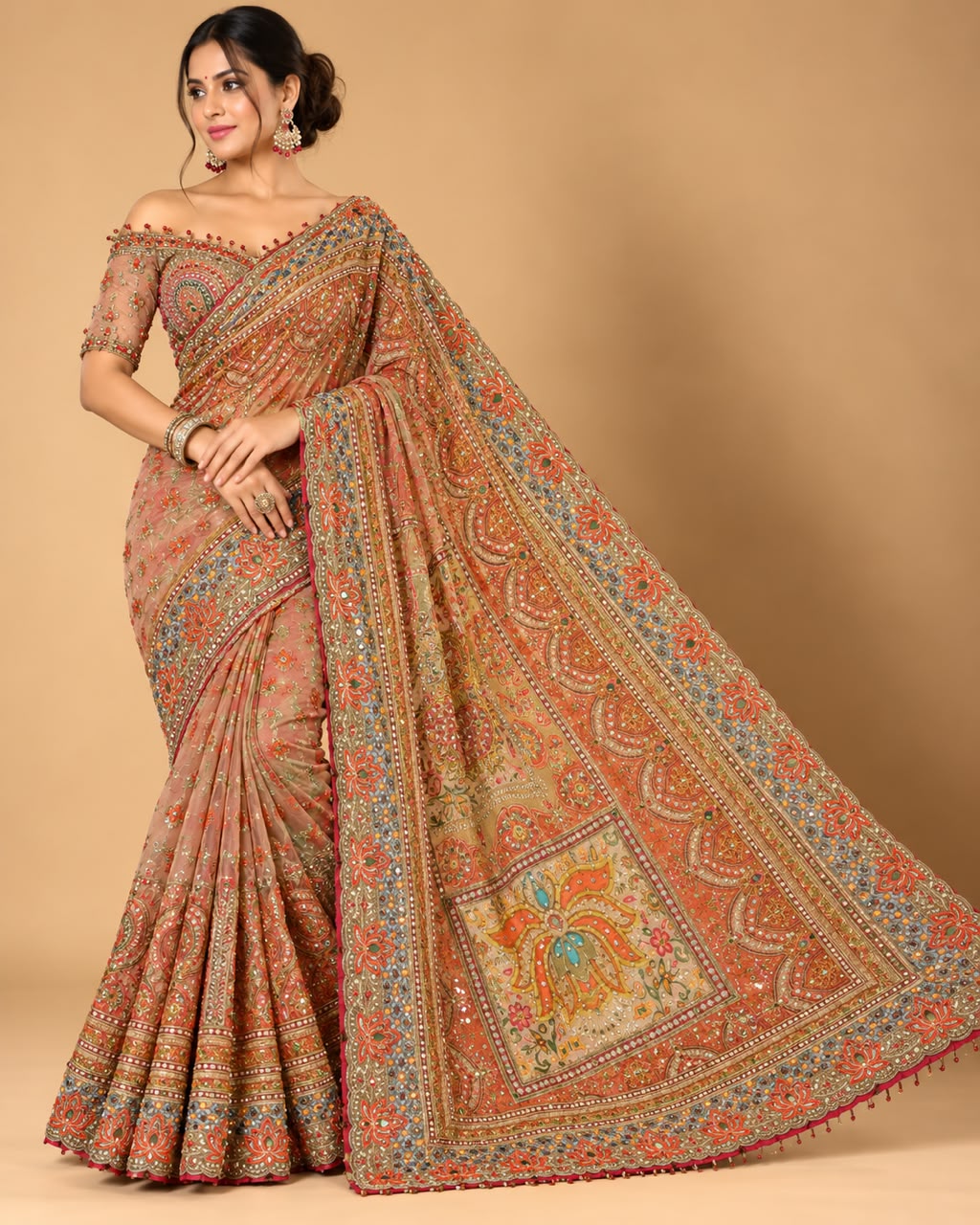 Multi Kalamkari Silk Saree