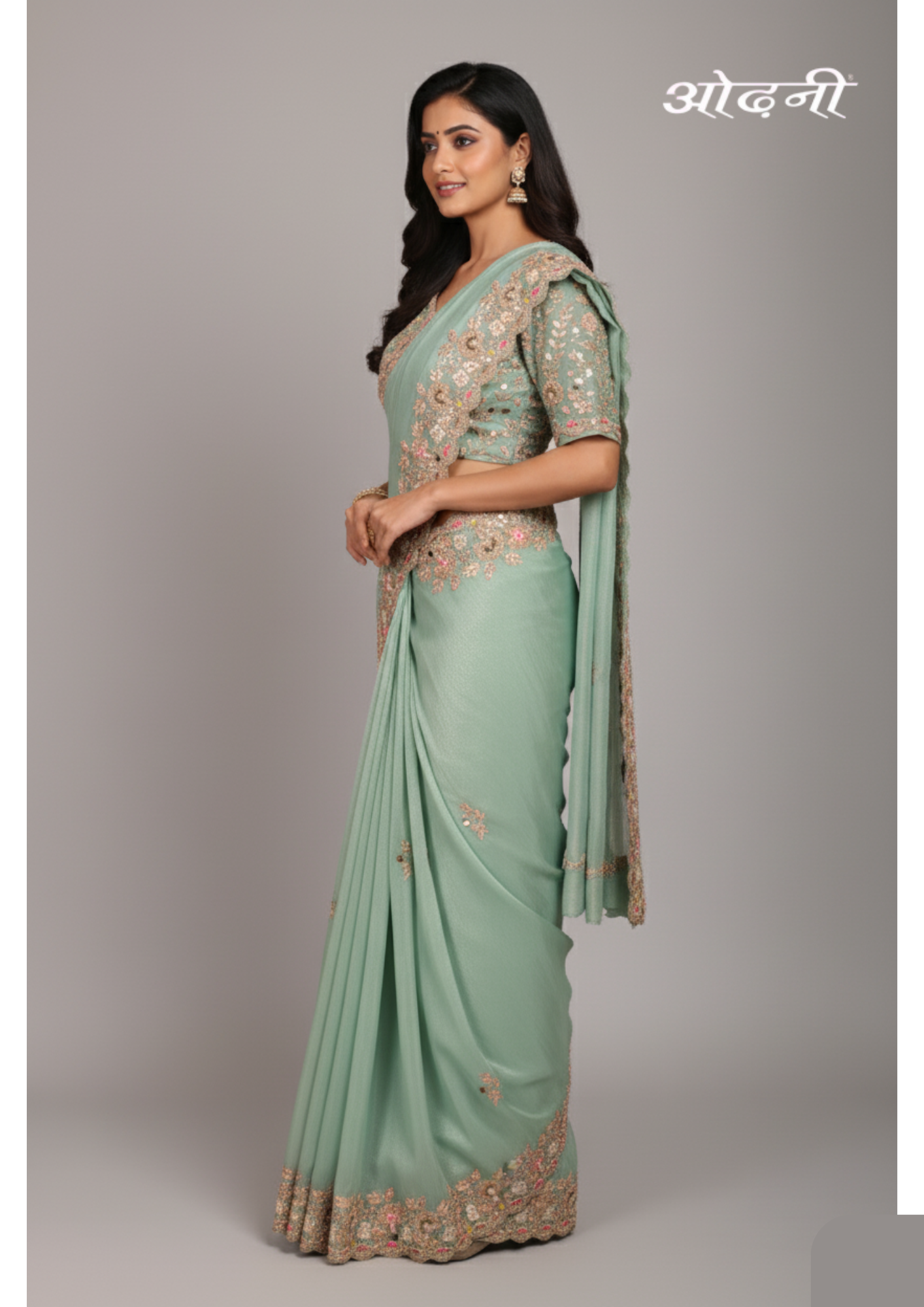 Pastel Green Embellished Saree (A-641 B-181) Secondary image