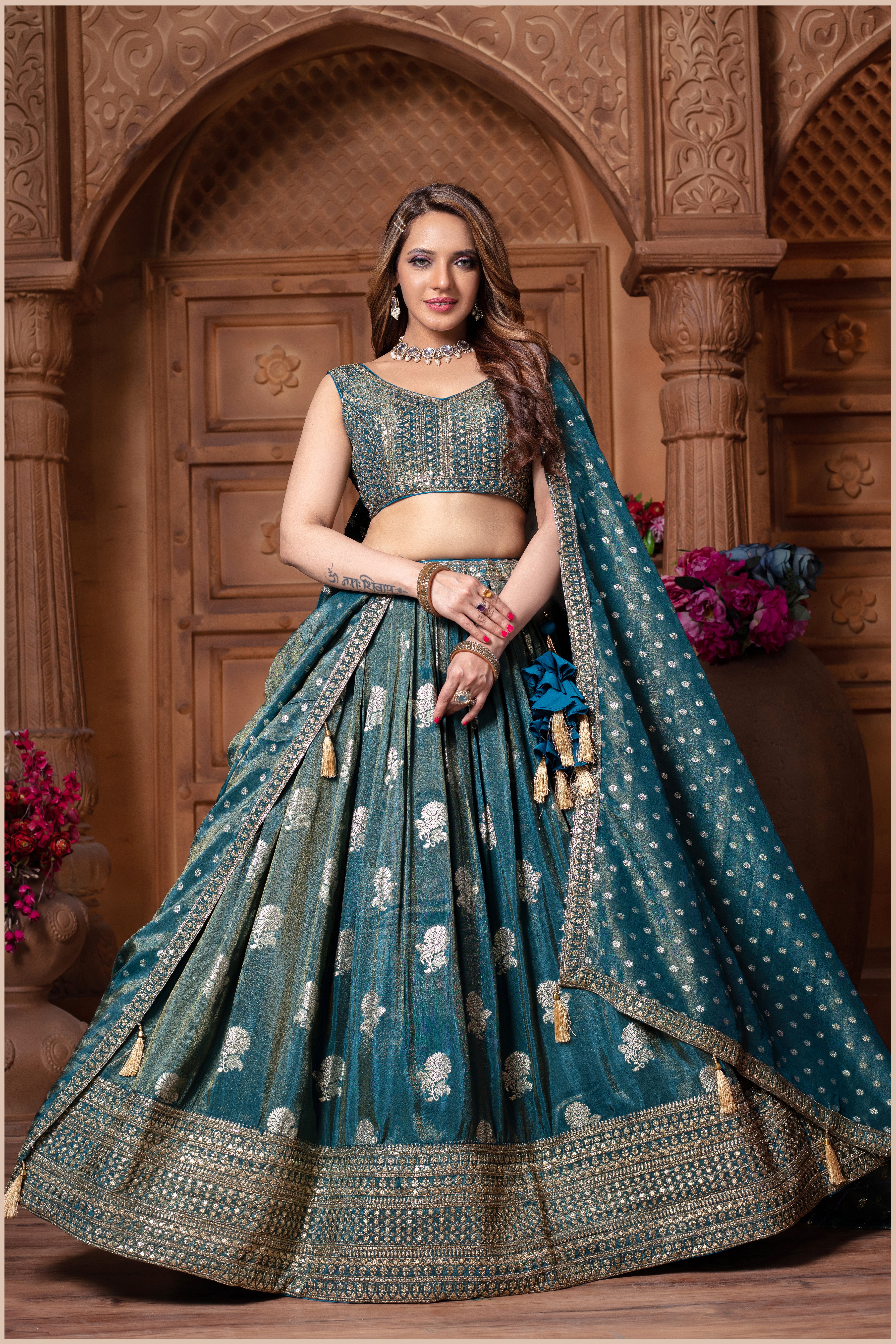 Teal Banarasi-Style Flare Lehenga (5114 GA-39)