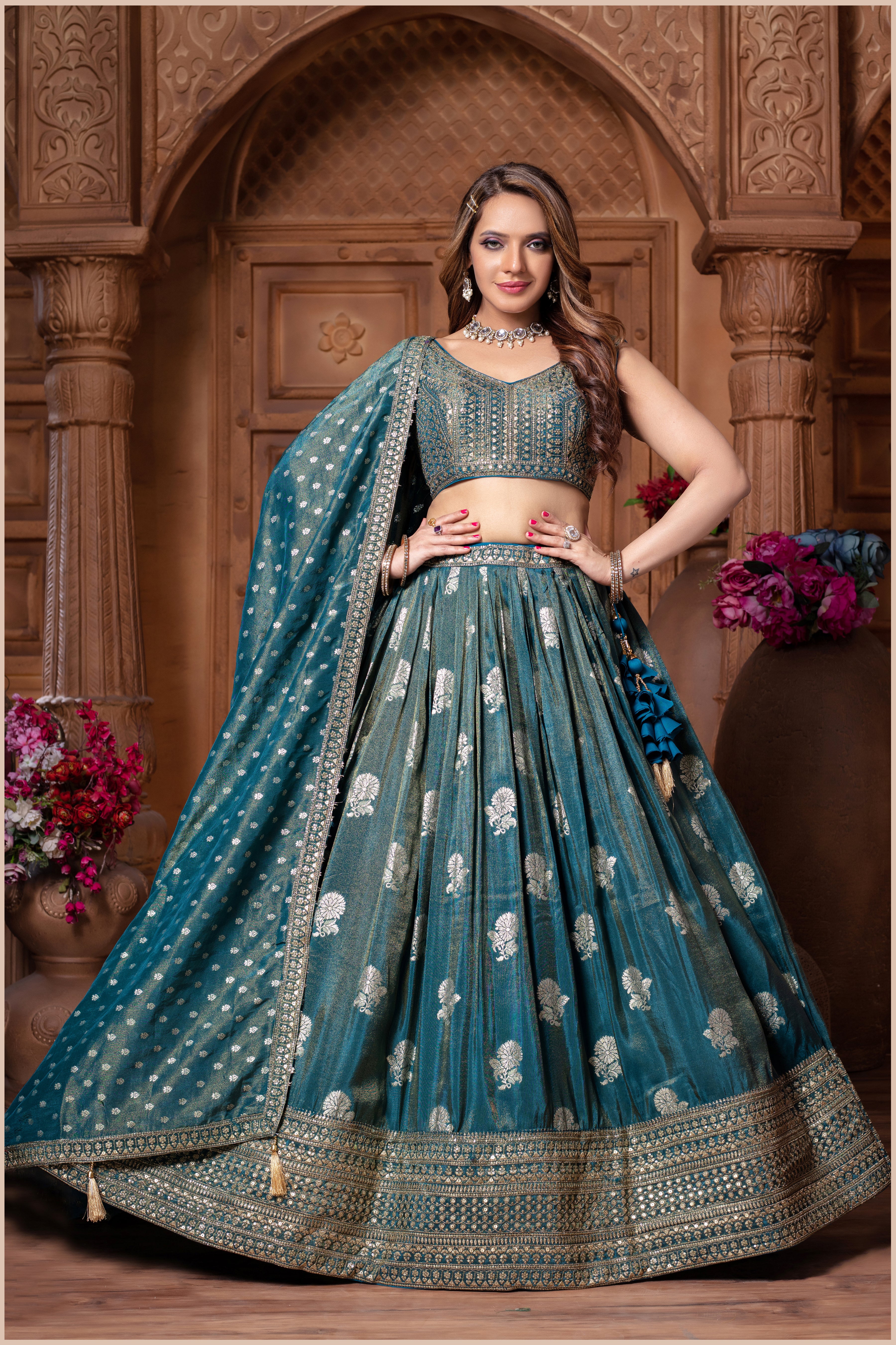 Teal Banarasi-Style Flare Lehenga (5114 GA-39) Main image