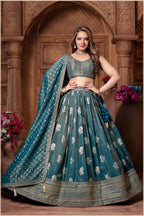 Teal Banarasi-Style Flare Lehenga (5114 GA-39)