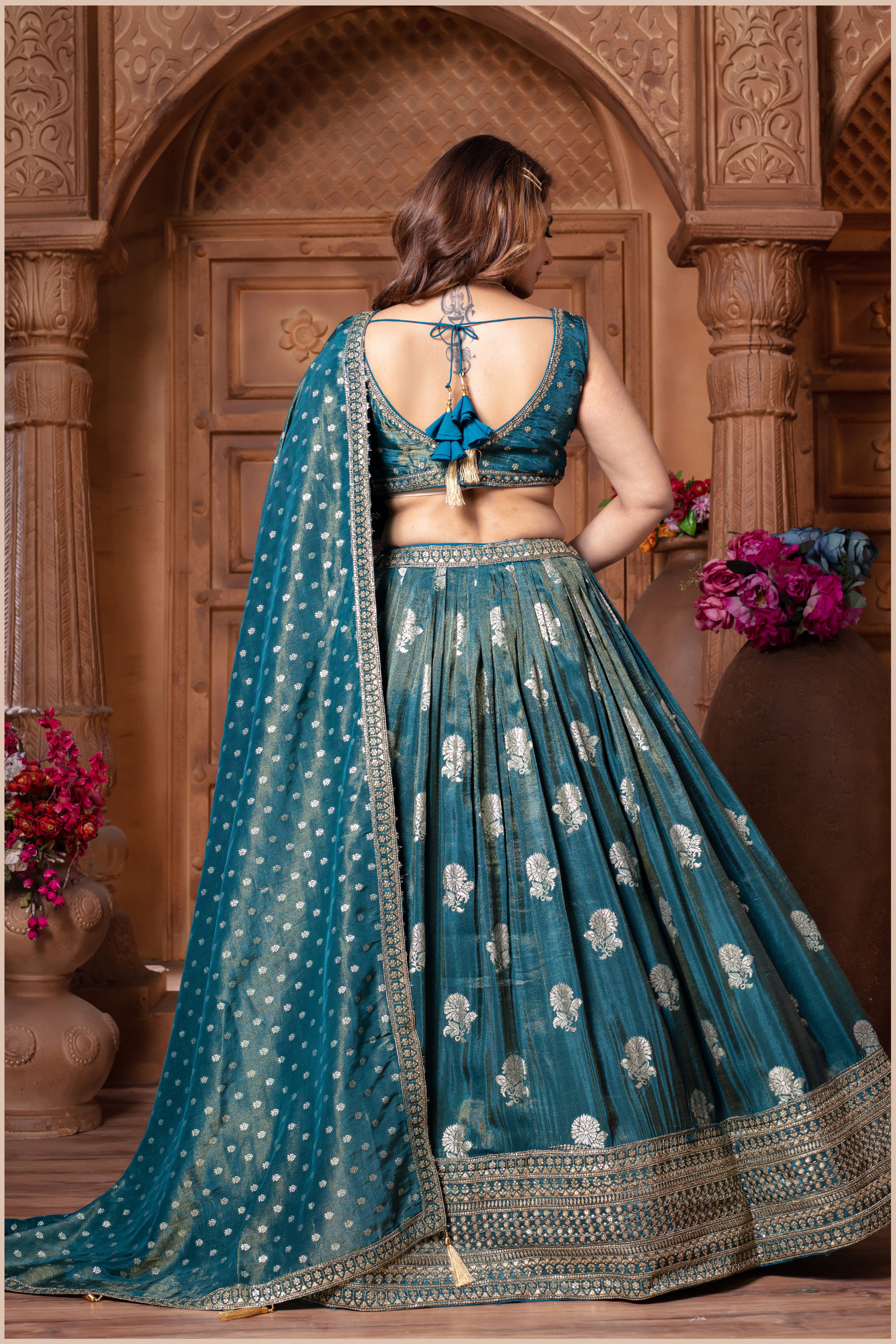 Teal Banarasi-Style Flare Lehenga (5114 GA-39) Secondary image