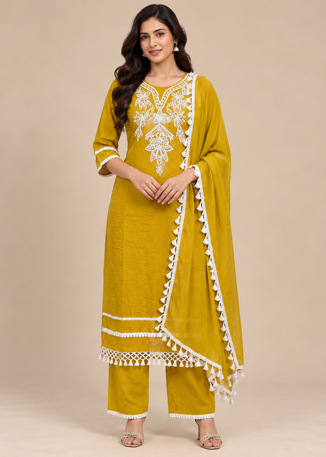 Mustard Yellow Embroidered Cotton Suit Set